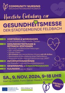 Community Nursing - Gesundheitsmesse, Sa., 9. November 2024, Start Up Center, Feldbach, 9-18 Uhr